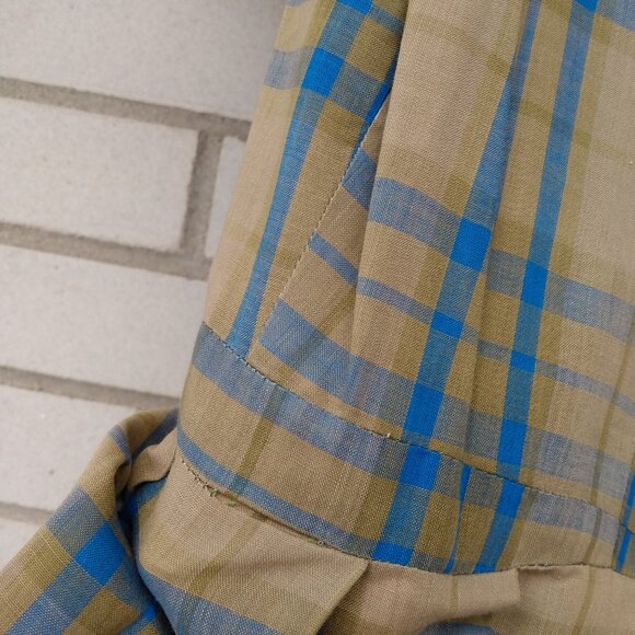 Vintage 50s Rockabilly Dress 41" Bust 33" Waist Khaki Blue Plaid Lightweight - Picture 8 of 12